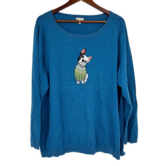 Talbots plus size Women’s Sweater Small Knit Pullover French Bulldog Dog Blue 3X - Picture 1 of 8